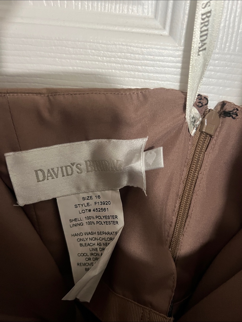 David's Bridal Strapless Brown Satin Gown with Rhinestone Belt - Picture 5 of 5